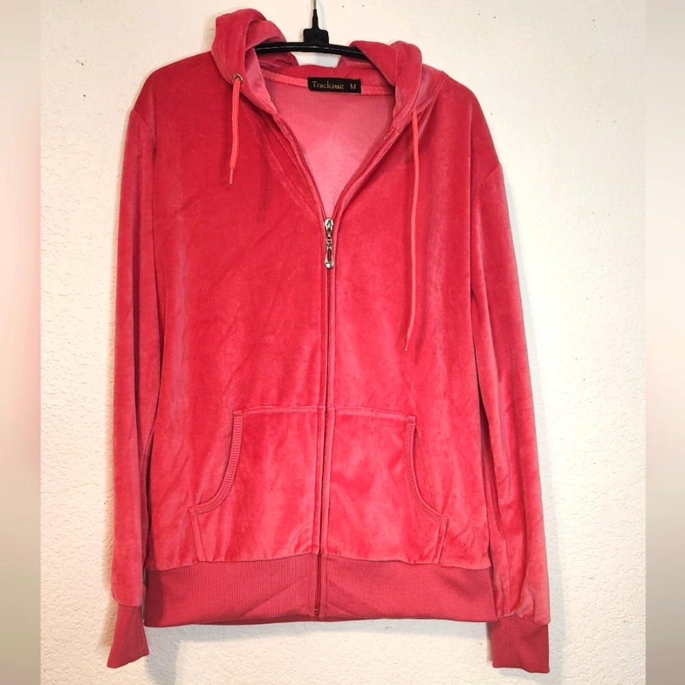 Tracksuit Pink Velour Full Zip-Up Jacket, Size M‎